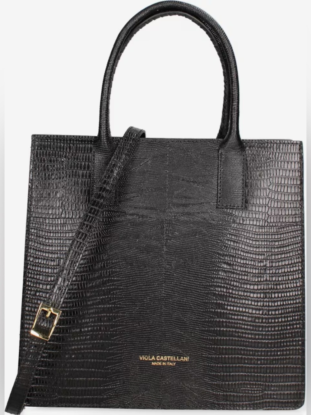 Viola Castellani Italian Leather Embossed HandBag with Crossbody Strap